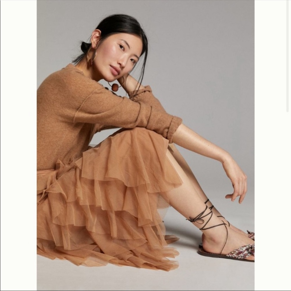 Anthropologie Stefania Ruffled Tulle Midi Skirt